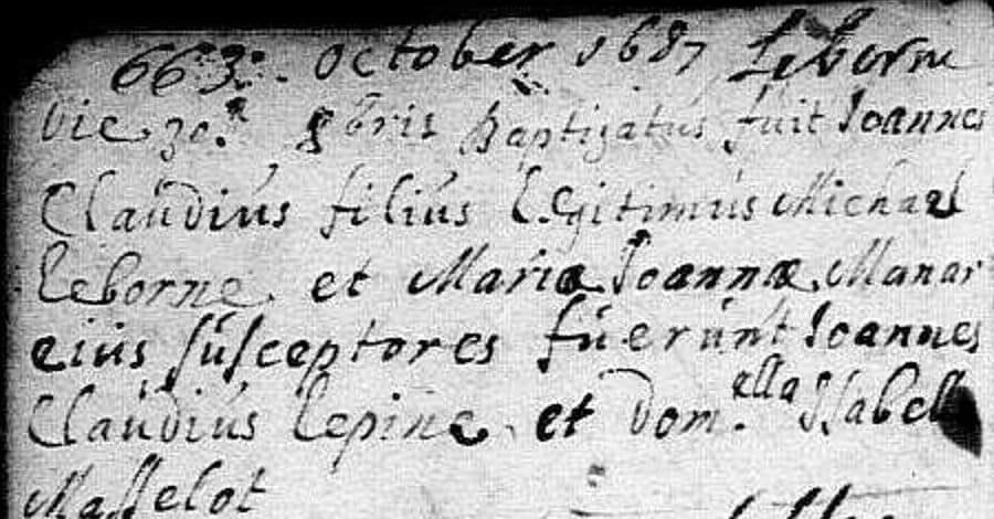 Latin baptism entry, St-Nicolas, Cambrai, 30 October 1687